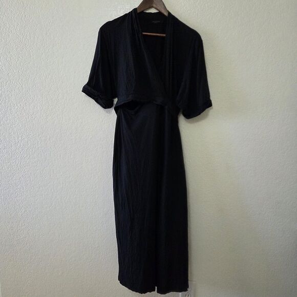 Allsaints Laurel Black Wrap Jumpsuit Romper Medium Linen Blend - Picture 1 of 10